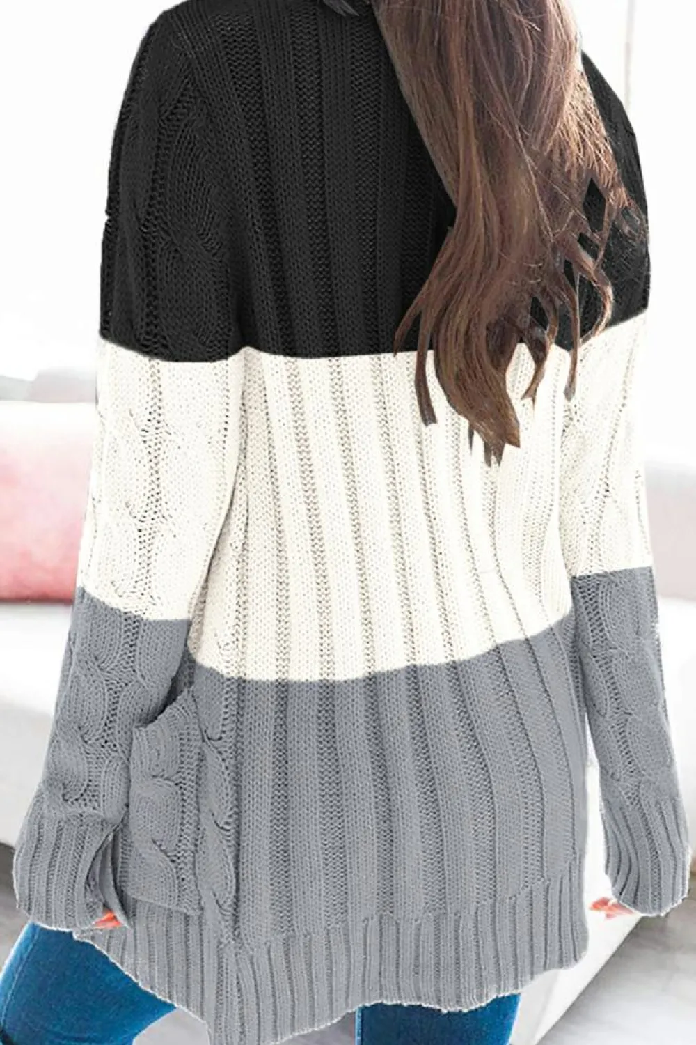 Discount Dear-Lover Colorblock Button Pocket Knit Cardigan Black