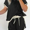 Hot Dear-Lover Colorblock Edge Drop Shoulder T Shirt and Skort 2Pcs Set Black