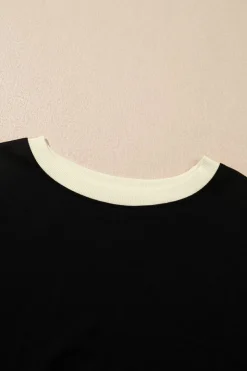 Hot Dear-Lover Colorblock Edge Drop Shoulder T Shirt and Skort 2Pcs Set Black