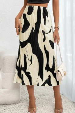 Outlet Dear-Lover Colorblock Geometric Print Pleated Midi Skirt Black