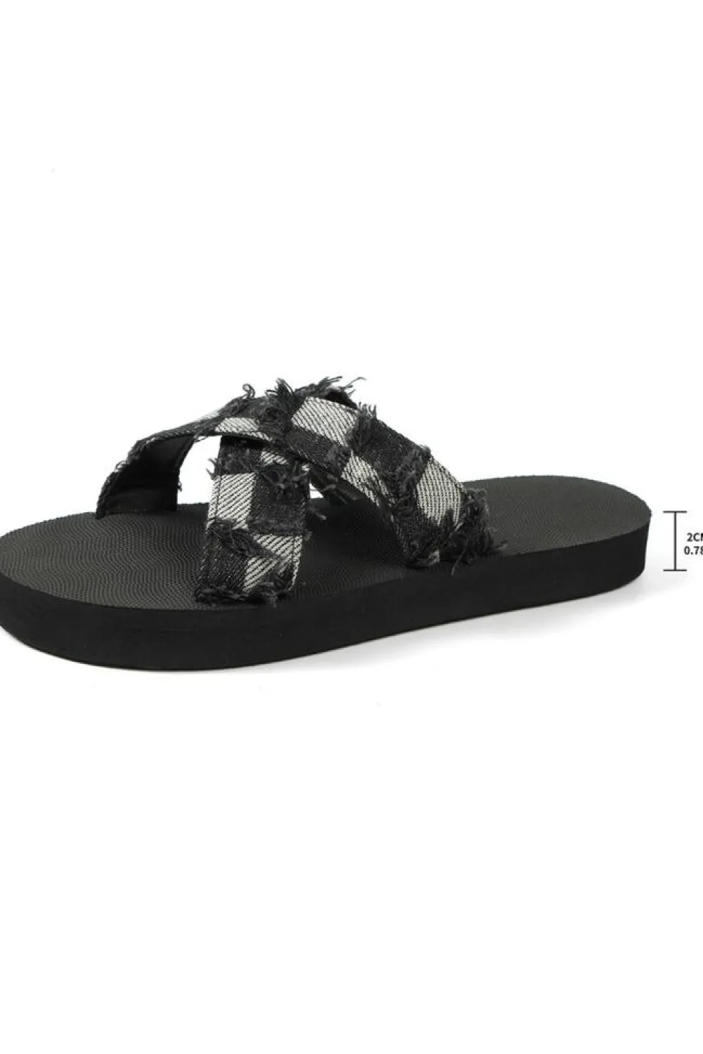 Outlet Dear-Lover Colorblock Plaid Canvas Cross Strap Slippers Black