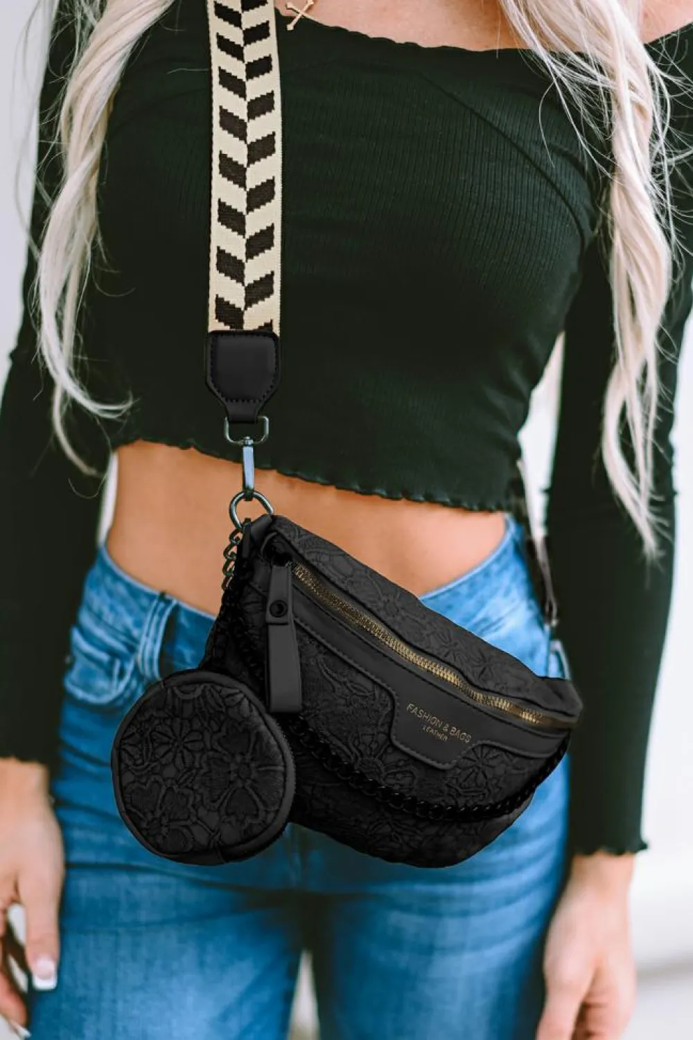 Discount Dear-Lover Colorblock Strap Chain Shoulder Bag With Coin Purse Black