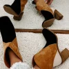 Clearance Dear-Lover Colorblock Suede Heeled Ankle Booties Black