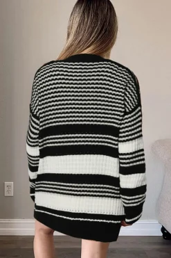 Online Dear-Lover Colorblock Textured Knit Buttoned Cardigan Black