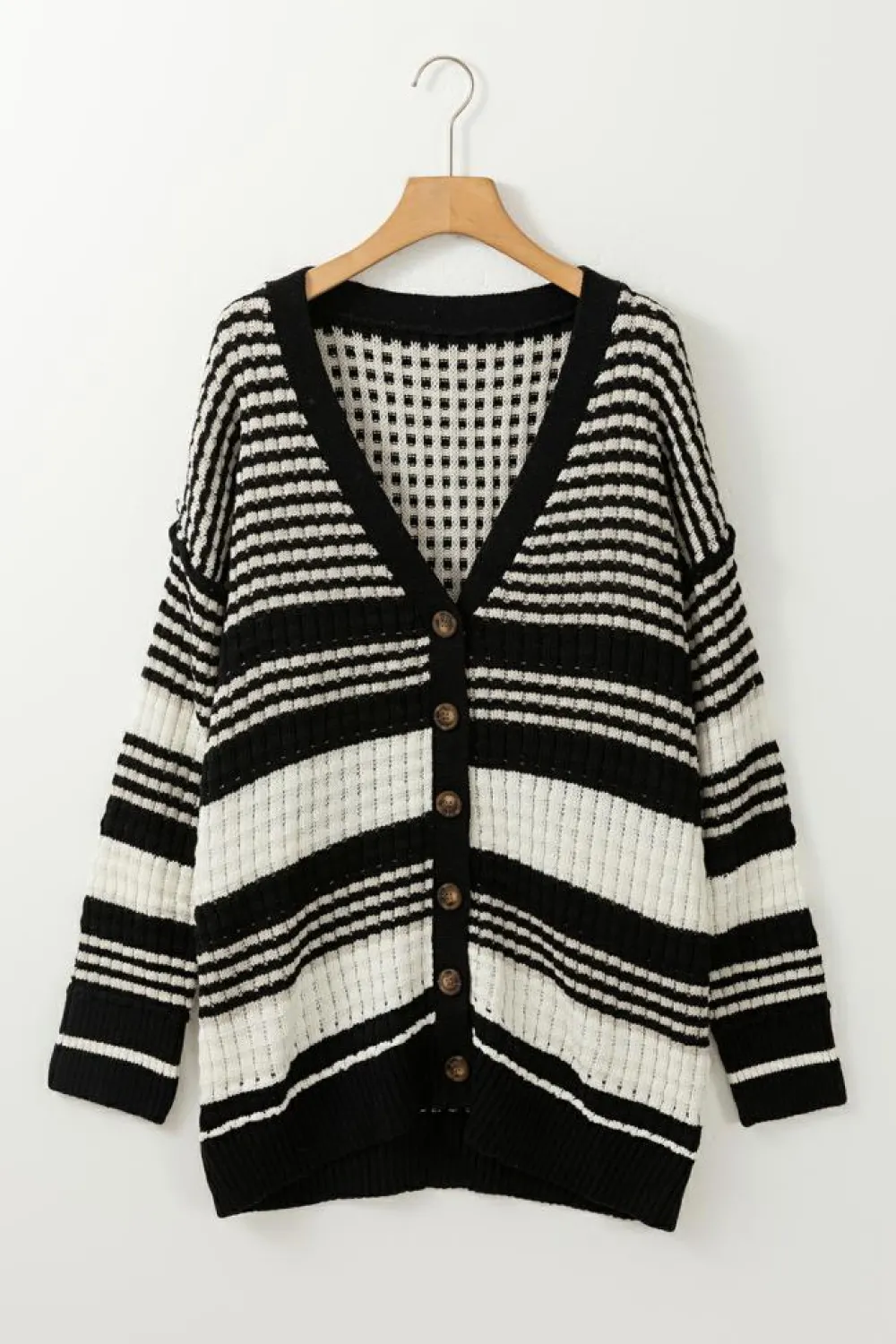 Online Dear-Lover Colorblock Textured Knit Buttoned Cardigan Black