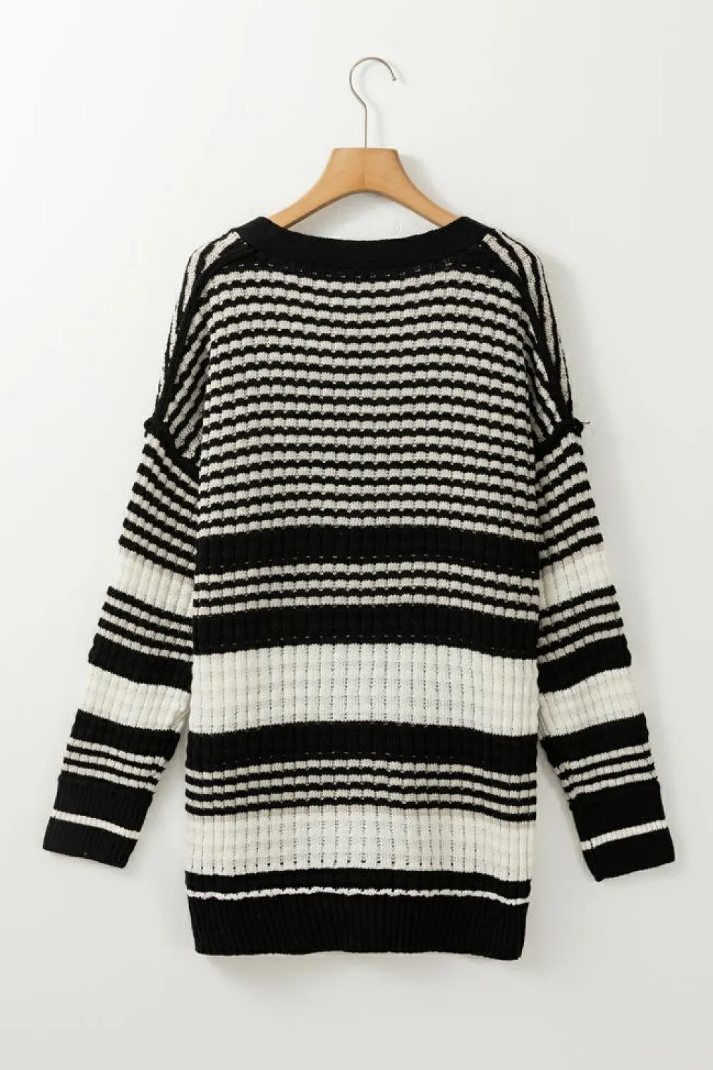 Online Dear-Lover Colorblock Textured Knit Buttoned Cardigan Black