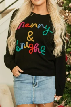 Outlet Dear-Lover Colorful Merry & Bright Tinsel Graphic Sweater Black