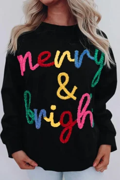 Outlet Dear-Lover Colorful Merry & Bright Tinsel Graphic Sweater Black
