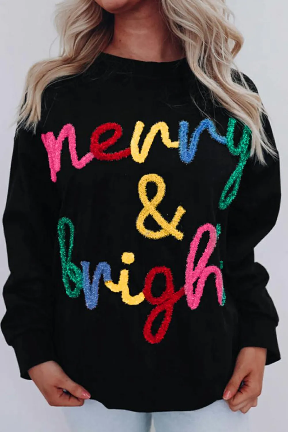 Outlet Dear-Lover Colorful Merry & Bright Tinsel Graphic Sweater Black