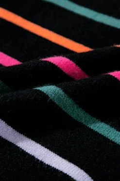 Best Dear-Lover Colorful Striped Ribbed Trim Sweater Black