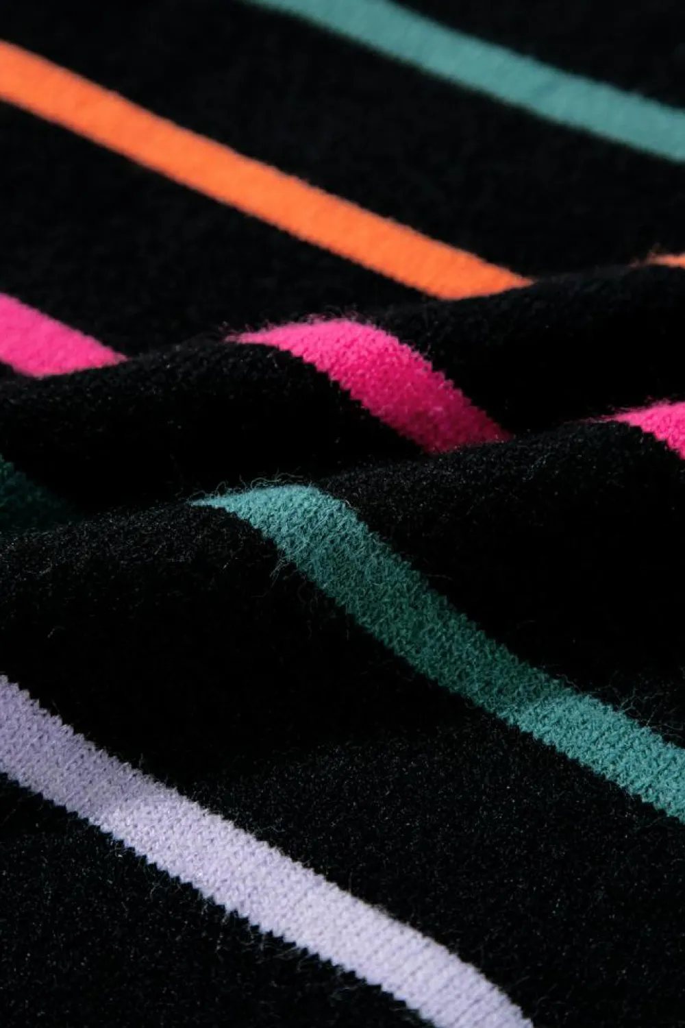 Best Dear-Lover Colorful Striped Ribbed Trim Sweater Black