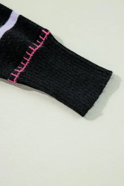 Best Dear-Lover Colorful Striped Ribbed Trim Sweater Black