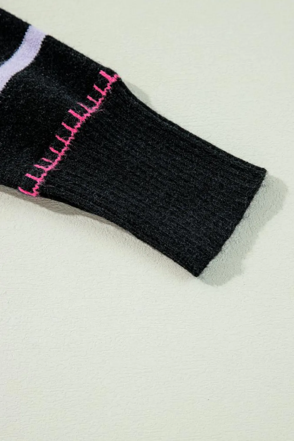 Best Dear-Lover Colorful Striped Ribbed Trim Sweater Black