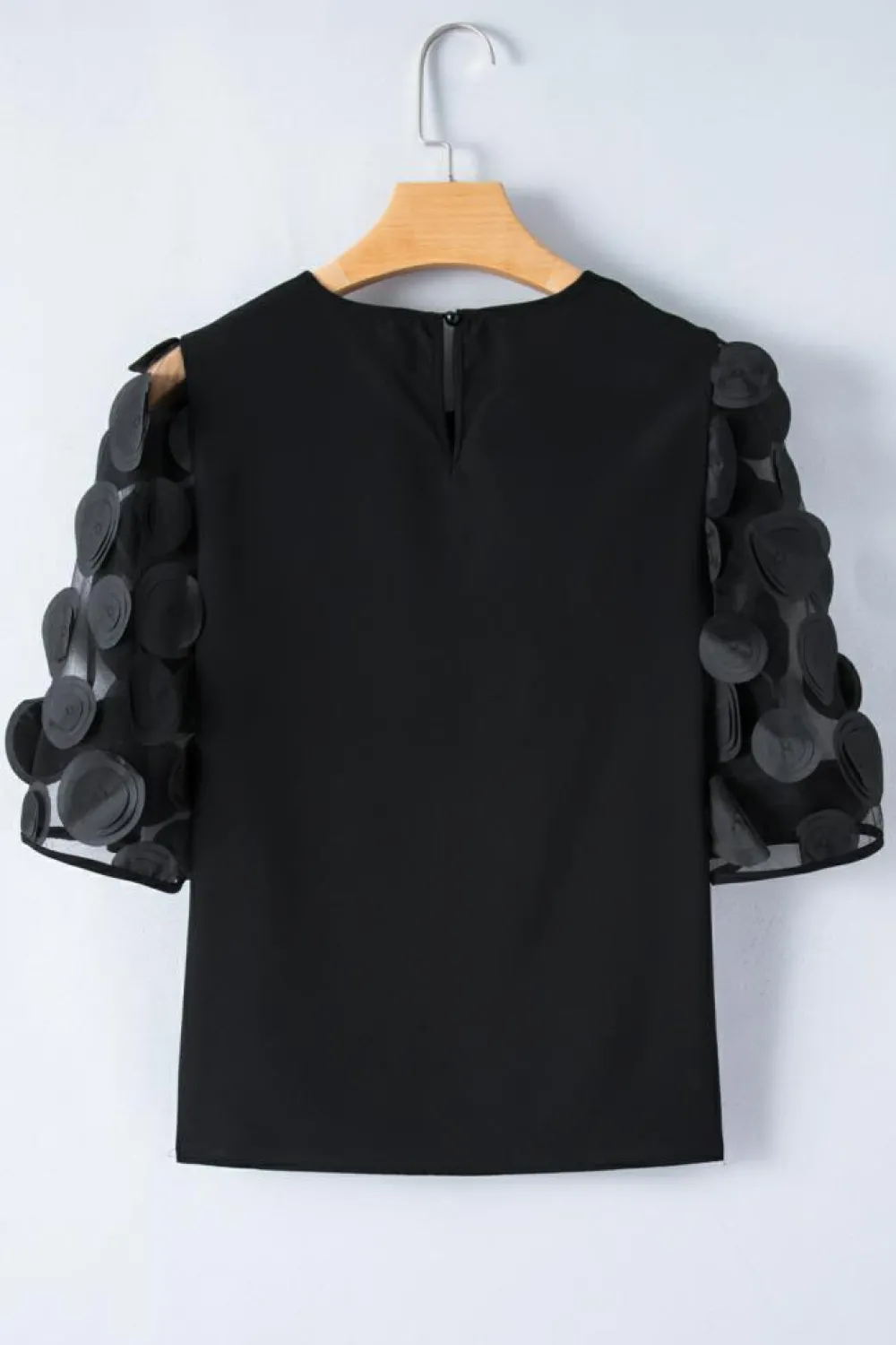 Hot Dear-Lover Contrast Applique Mesh Half Sleeve Blouse Black
