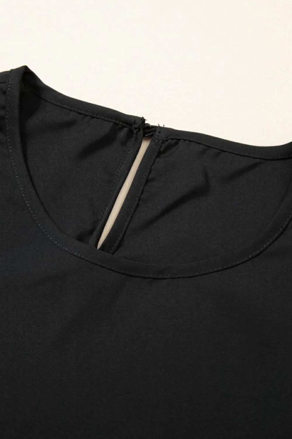 Hot Dear-Lover Contrast Applique Mesh Half Sleeve Blouse Black