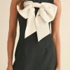 New Dear-Lover Black Contrast Bowknot Applique Crew Neck Sleeveless Mini Dress Color black