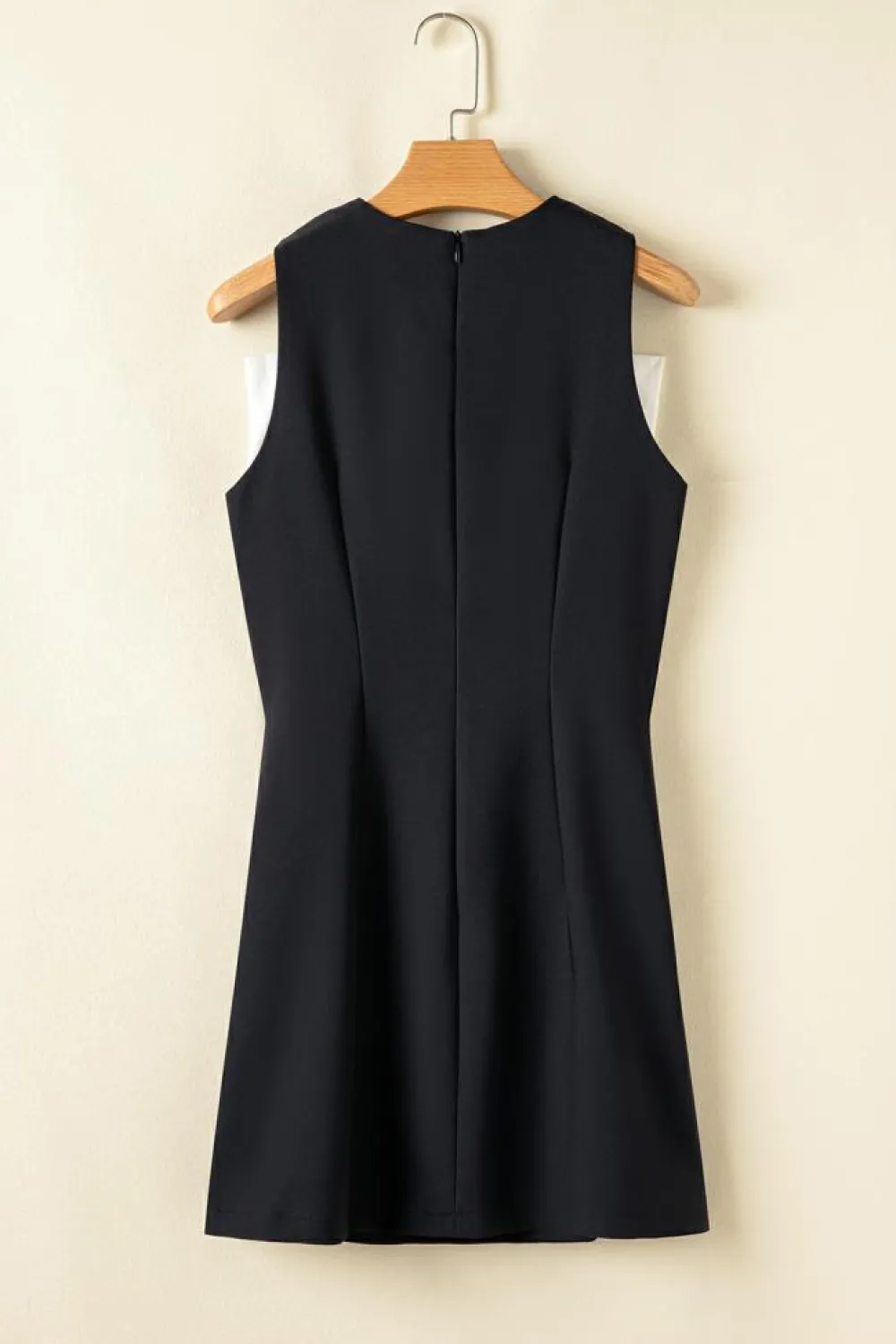 New Dear-Lover Black Contrast Bowknot Applique Crew Neck Sleeveless Mini Dress Color black