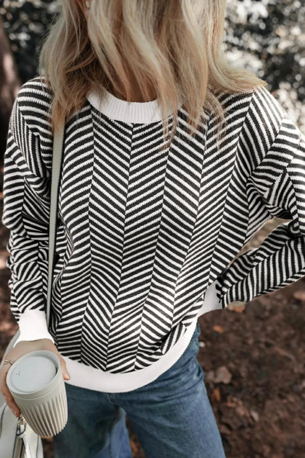 Clearance Dear-Lover Contrast Edge Crew Neck Drop Shoulder Sweater Black