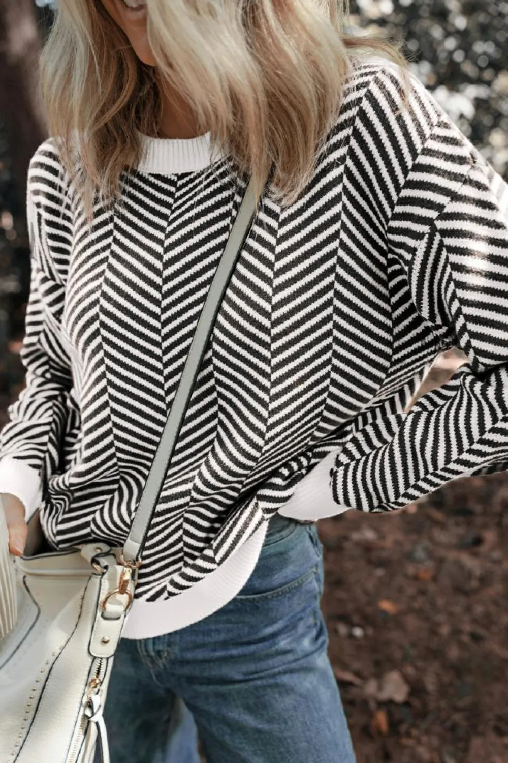 Clearance Dear-Lover Contrast Edge Crew Neck Drop Shoulder Sweater Black