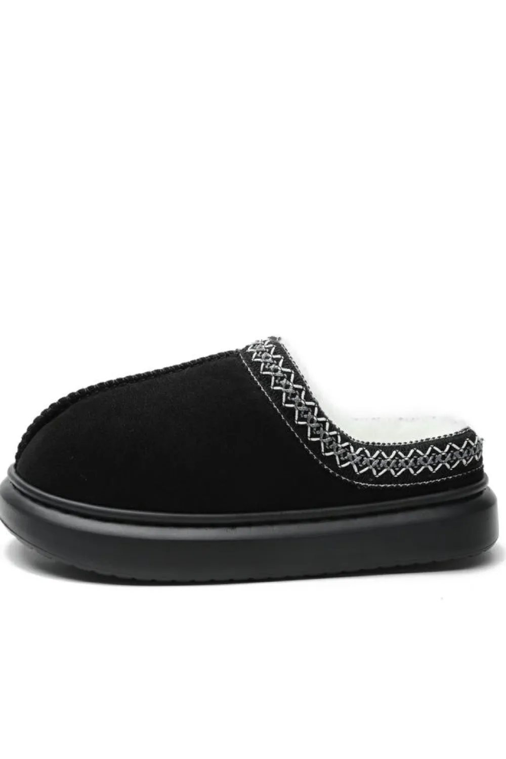 Outlet Dear-Lover Contrast Edge Suede Plush Lined Thick Sole Winter Slippers Black