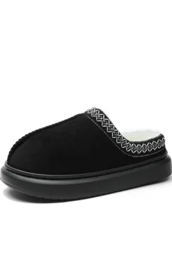 Outlet Dear-Lover Contrast Edge Suede Plush Lined Thick Sole Winter Slippers Black