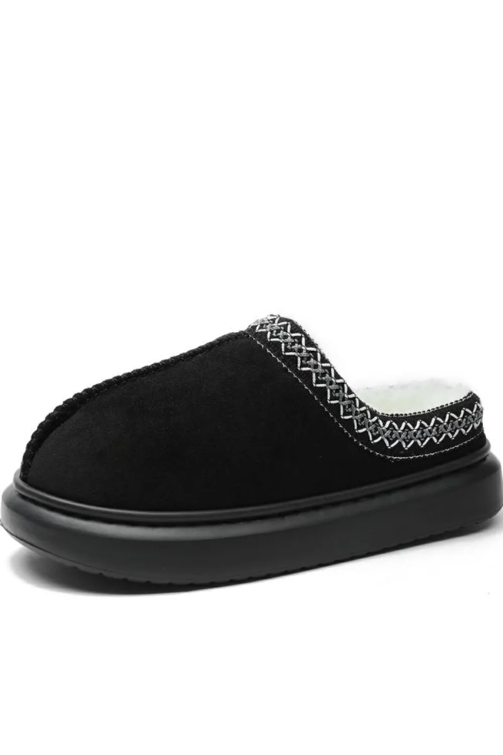 Outlet Dear-Lover Contrast Edge Suede Plush Lined Thick Sole Winter Slippers Black