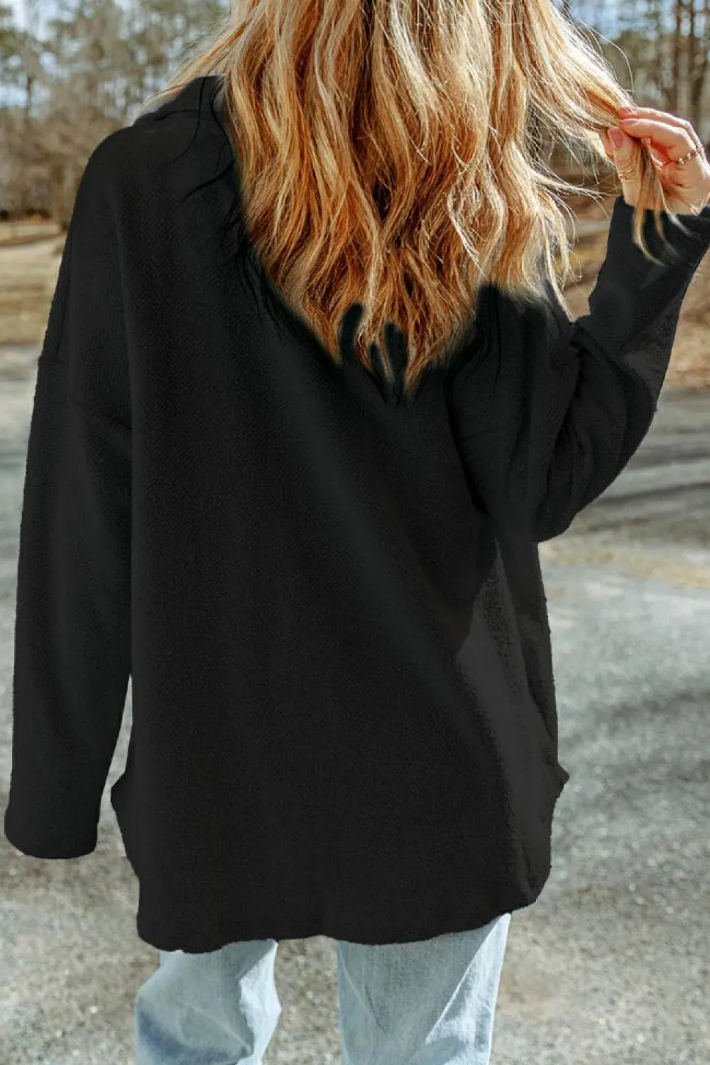 Best Dear-Lover Contrast Flap Pockets Relaxed Shacket Black