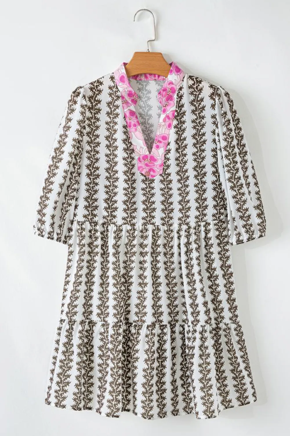 Best Dear-Lover Contrast Floral V Neck Printed Bracelet Sleeve Dress Black