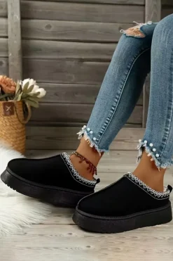 Fashion Dear-Lover Contrast Print Suede Plush Lined Snow Boots Black