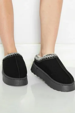 Fashion Dear-Lover Contrast Print Suede Plush Lined Snow Boots Black
