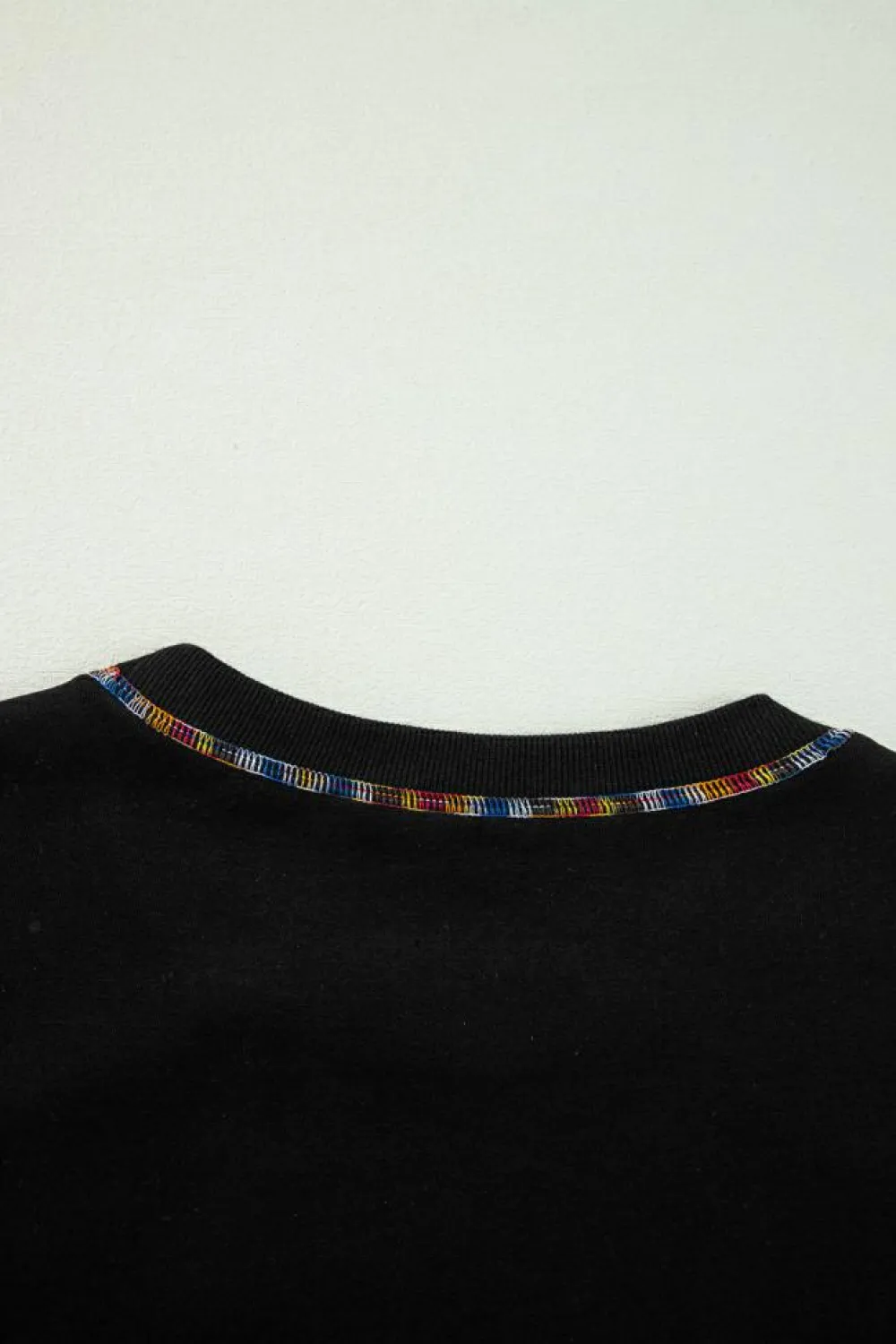 Hot Dear-Lover Contrast Rainbow Trim Drop Shoulder Pullover Sweatshirt Black