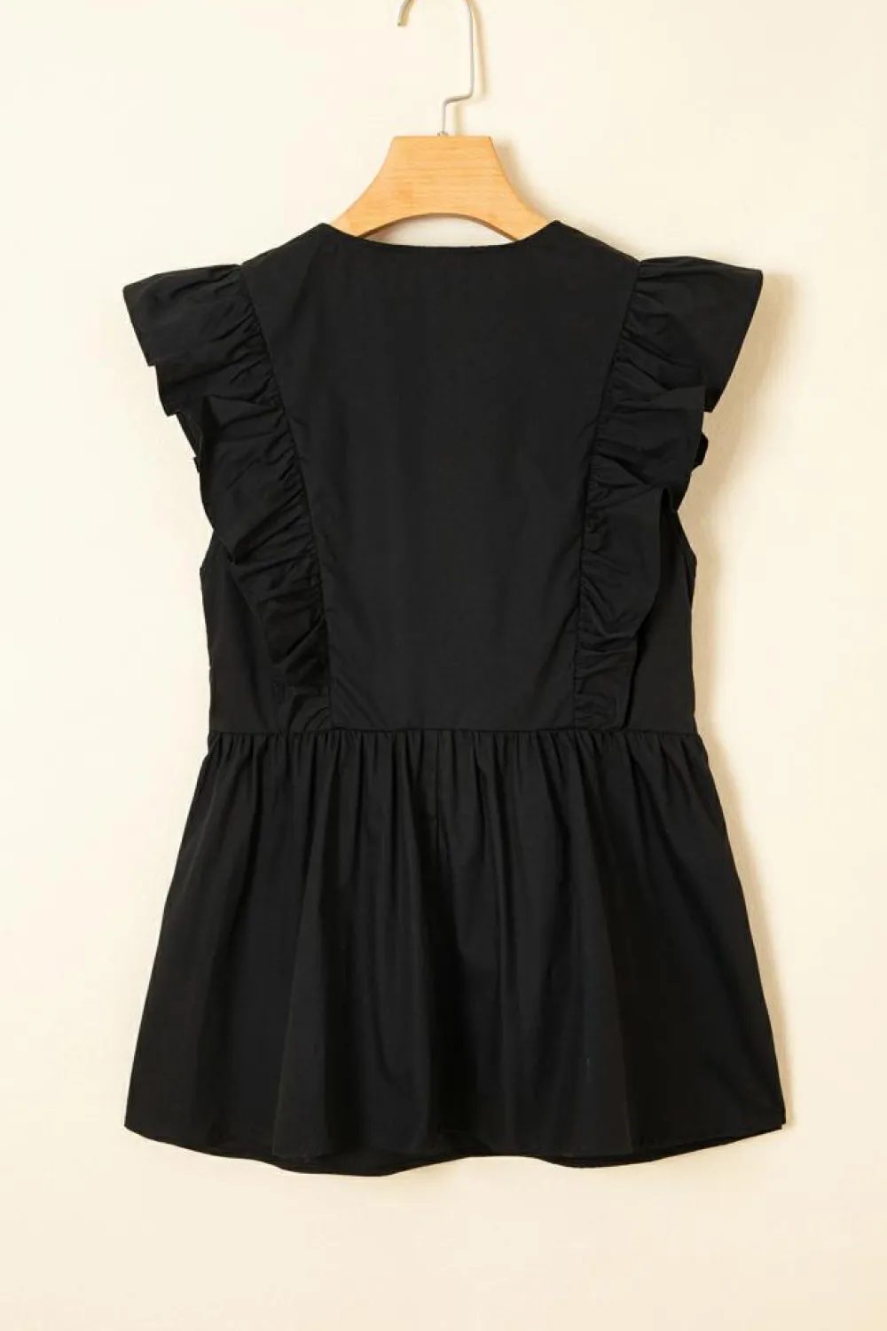 Sale Dear-Lover Contrast Ricrac Trim Ruffled V Neck Peplum Top Black