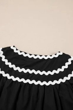Discount Dear-Lover Contrast Ricrac Trim Short Sleeve V Neck Loose Mini Dress Black
