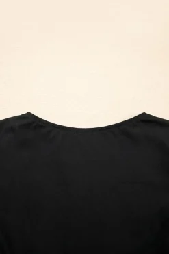 Sale Dear-Lover Contrast Ricrac Trim Ruffled V Neck Peplum Top Black