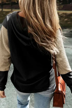 Hot Dear-Lover Contrast Sleeves Patchwork Colorblock Hoodie Black