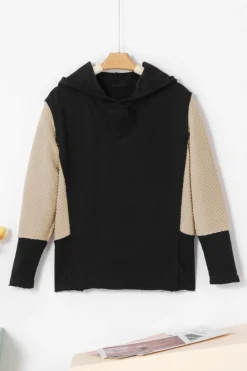 Hot Dear-Lover Contrast Sleeves Patchwork Colorblock Hoodie Black