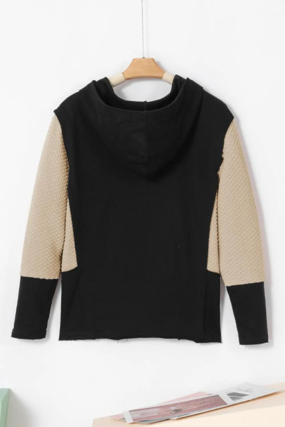 Hot Dear-Lover Contrast Sleeves Patchwork Colorblock Hoodie Black