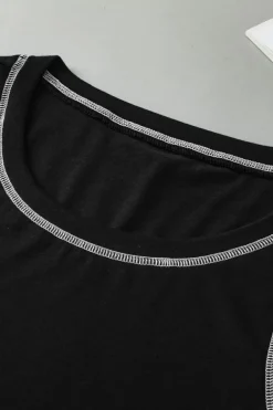 Discount Dear-Lover Contrast Stitch Round Neck Sleeveless Top Black
