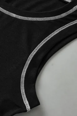 Discount Dear-Lover Contrast Stitch Round Neck Sleeveless Top Black