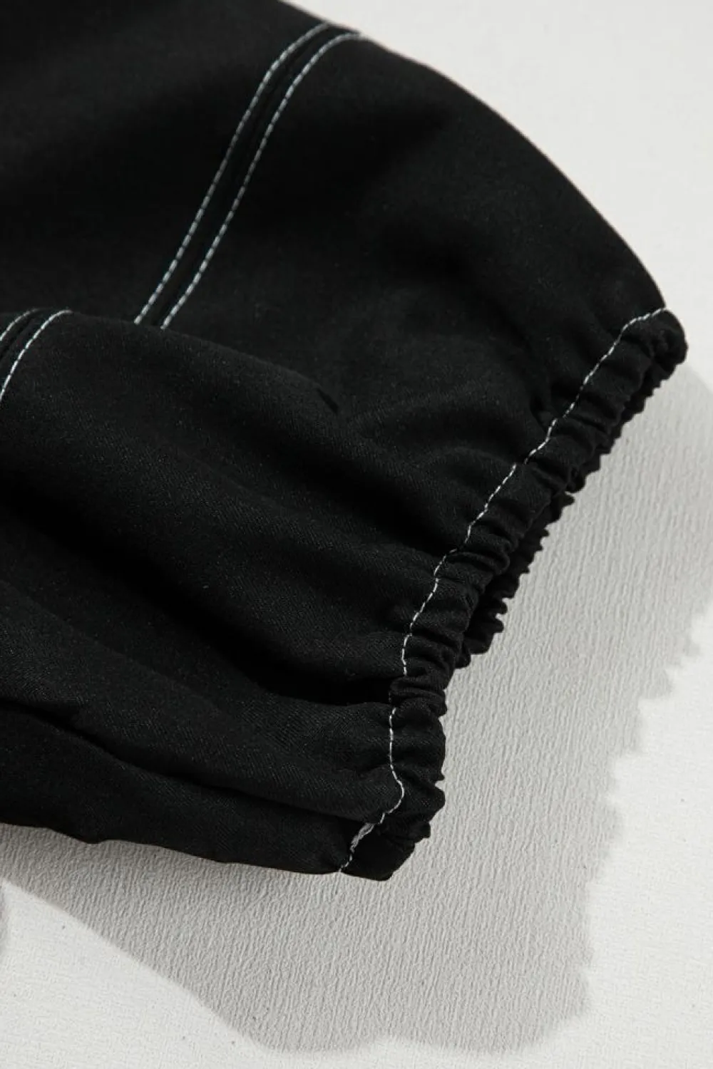 Hot Dear-Lover Contrast Stitches Detail Puffy Half Sleeve Blouse Black