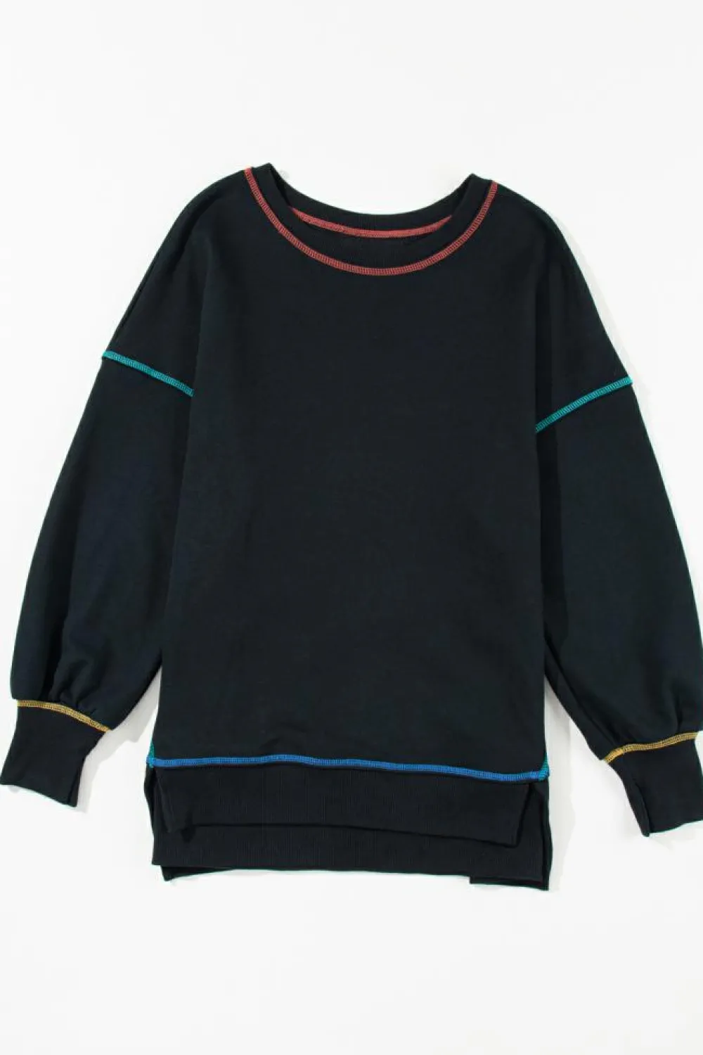 Clearance Dear-Lover Contrast Stitching Split Baggy Sweatshirt Black