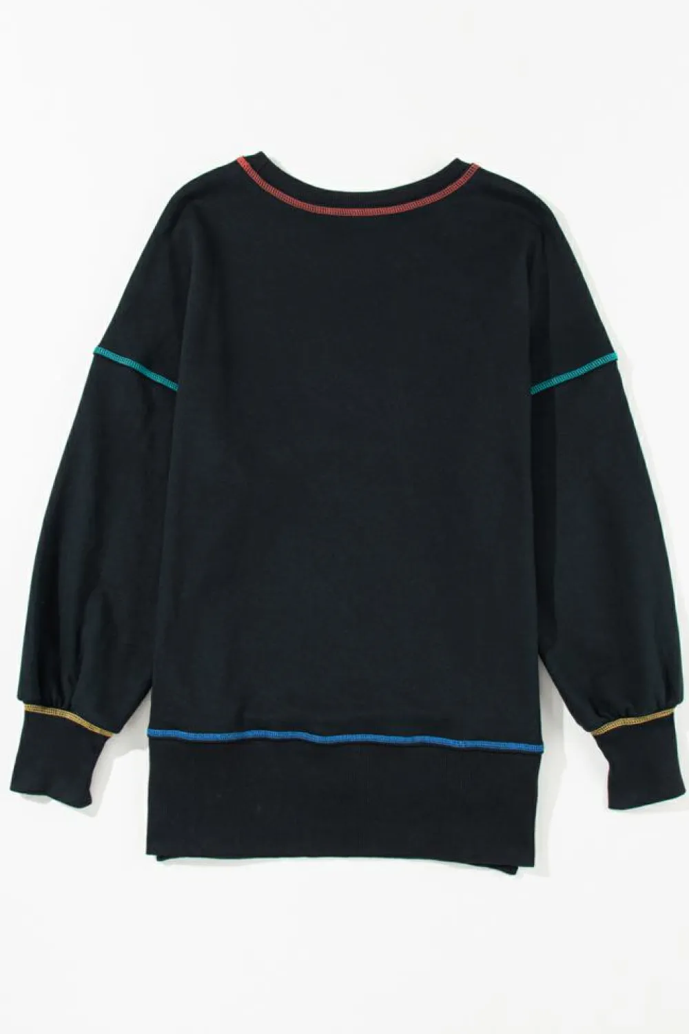 Clearance Dear-Lover Contrast Stitching Split Baggy Sweatshirt Black