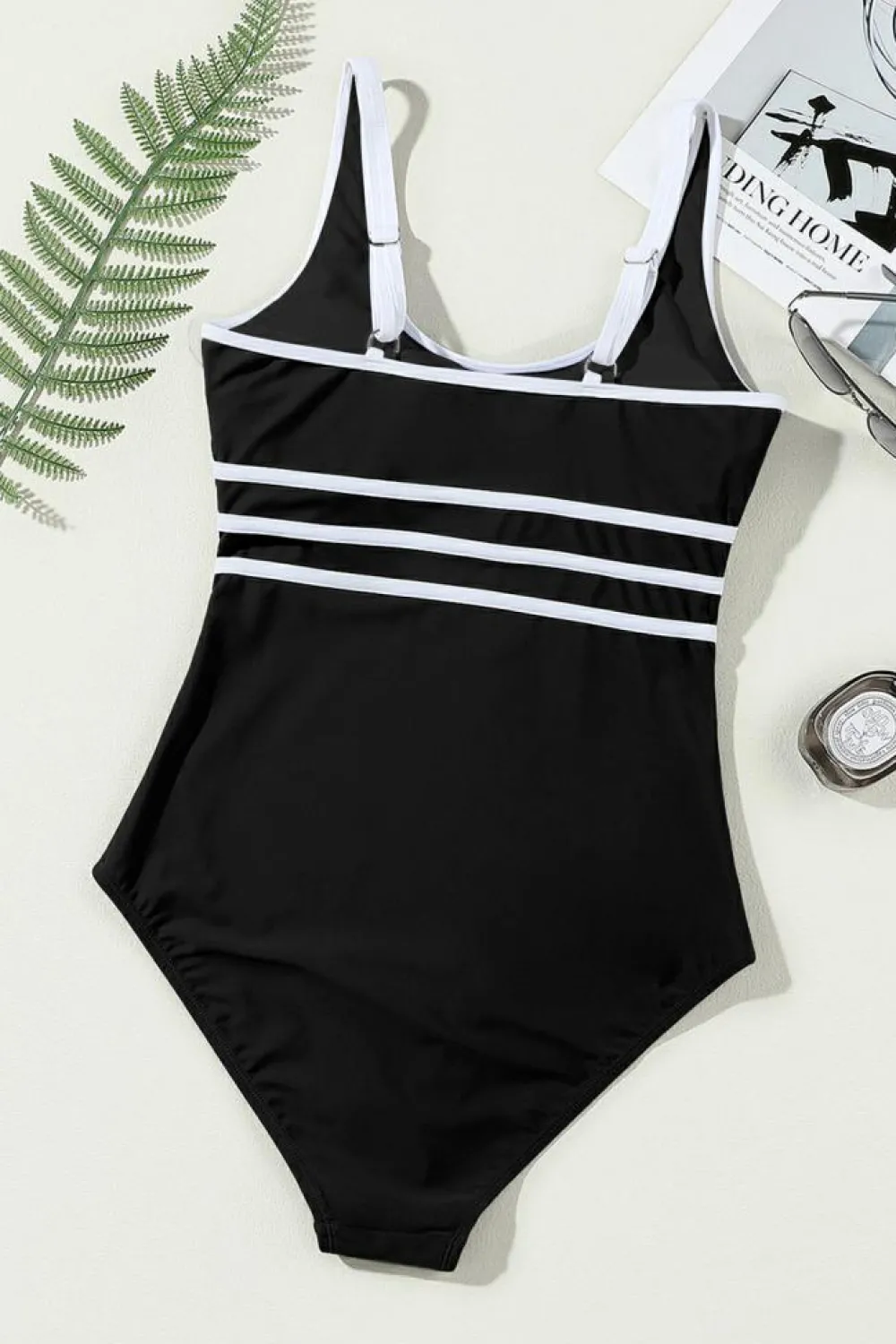 Clearance Dear-Lover Contrast Trim Colorblock U Neck One Piece Swimwear Black