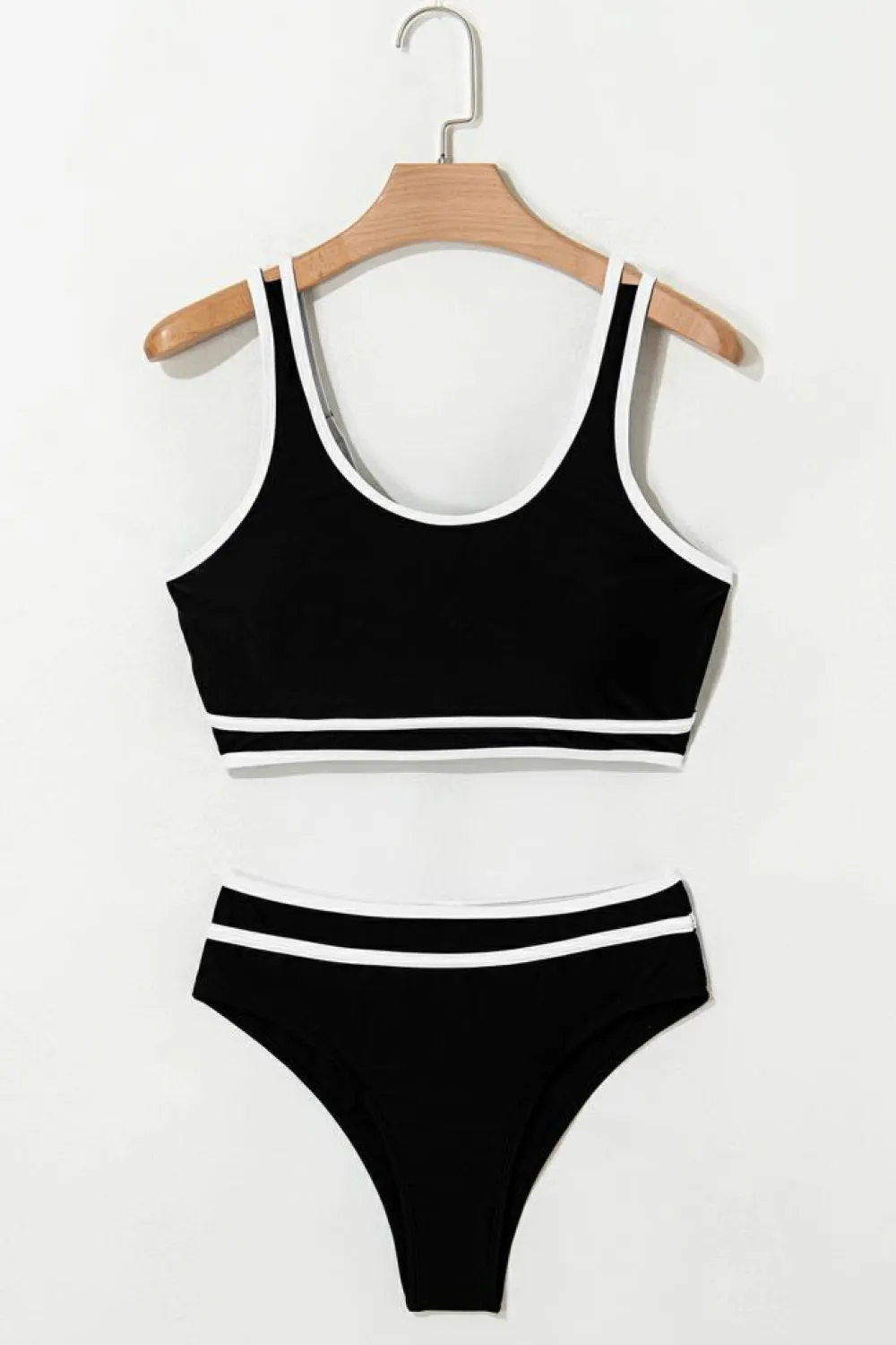 Online Dear-Lover Contrast Trimmed U Neck High Waist Bikini Black