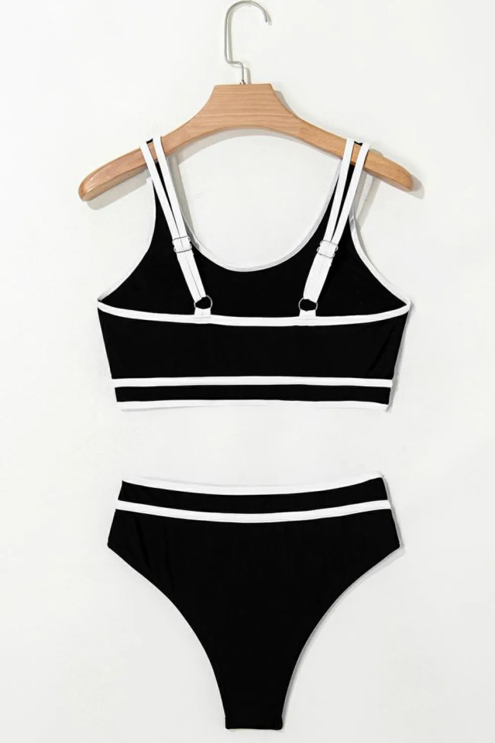 Online Dear-Lover Contrast Trimmed U Neck High Waist Bikini Black