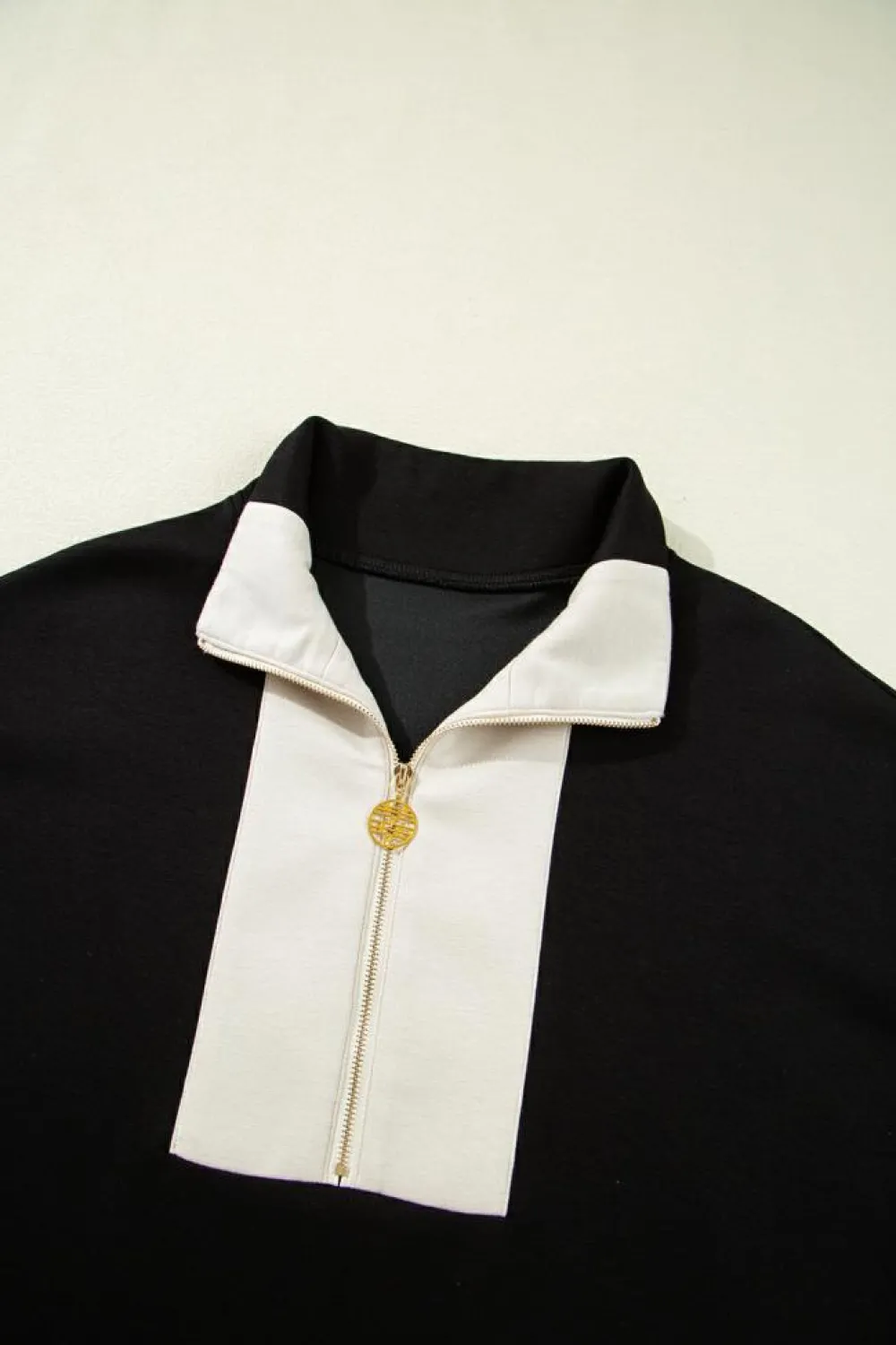 Clearance Dear-Lover Contrast Zipped Stand Collared T Shirt and Short Set Black