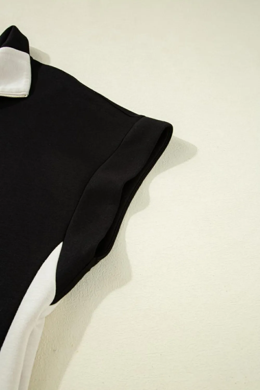 Clearance Dear-Lover Contrast Zipped Stand Collared T Shirt and Short Set Black