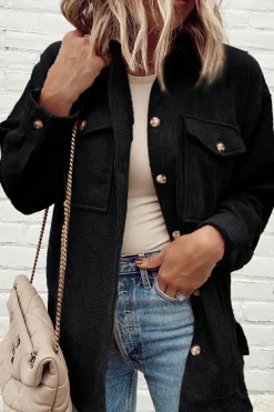 Online Dear-Lover Corduroy Flap Pocket Button Up Shacket Black
