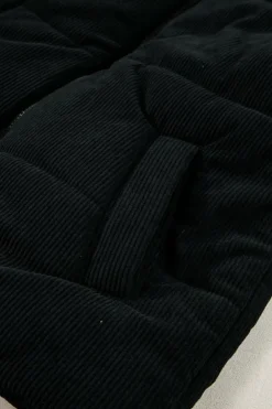 Best Dear-Lover Corduroy Stand Neck Zipped Puffer Vest Black