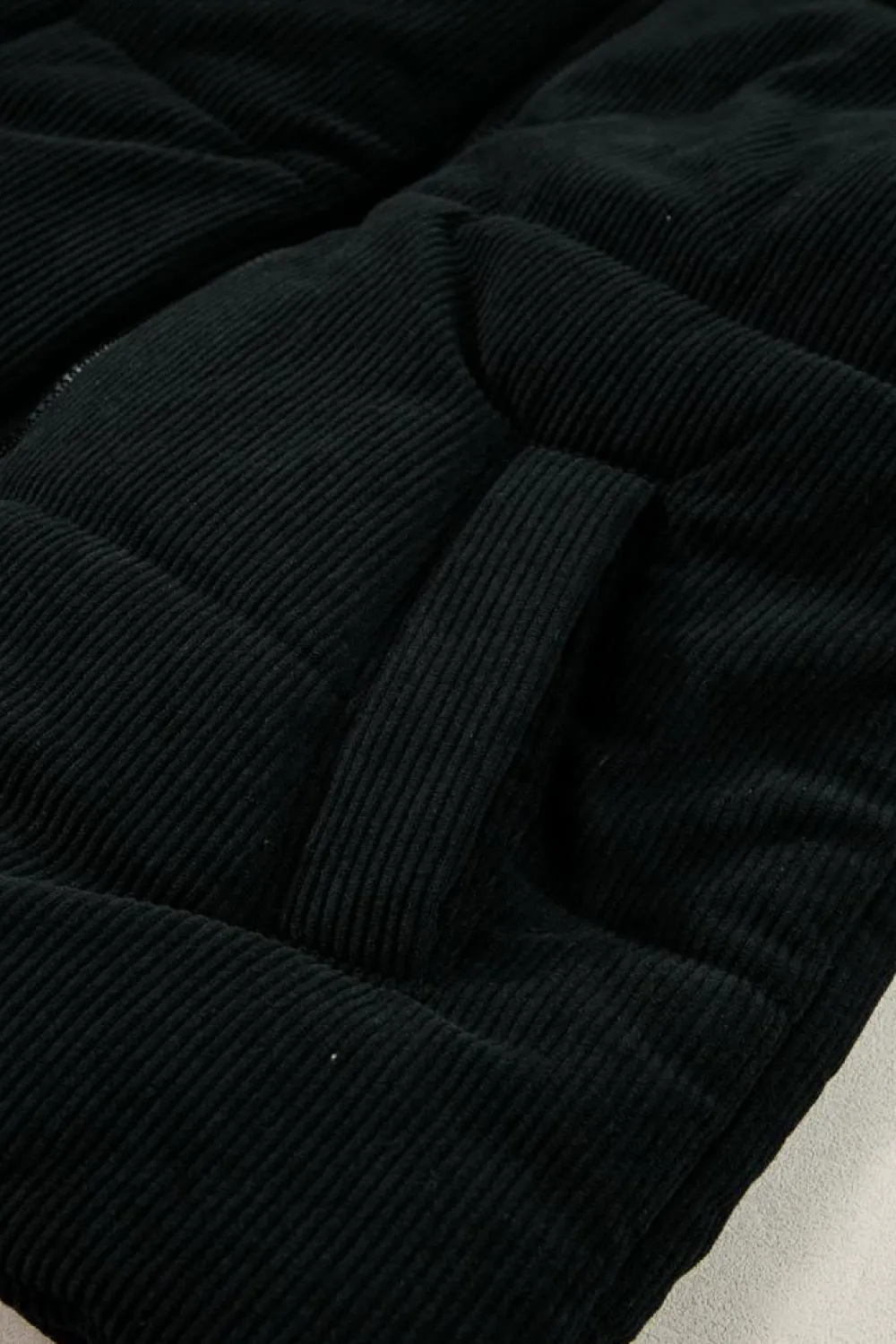 Best Dear-Lover Corduroy Stand Neck Zipped Puffer Vest Black